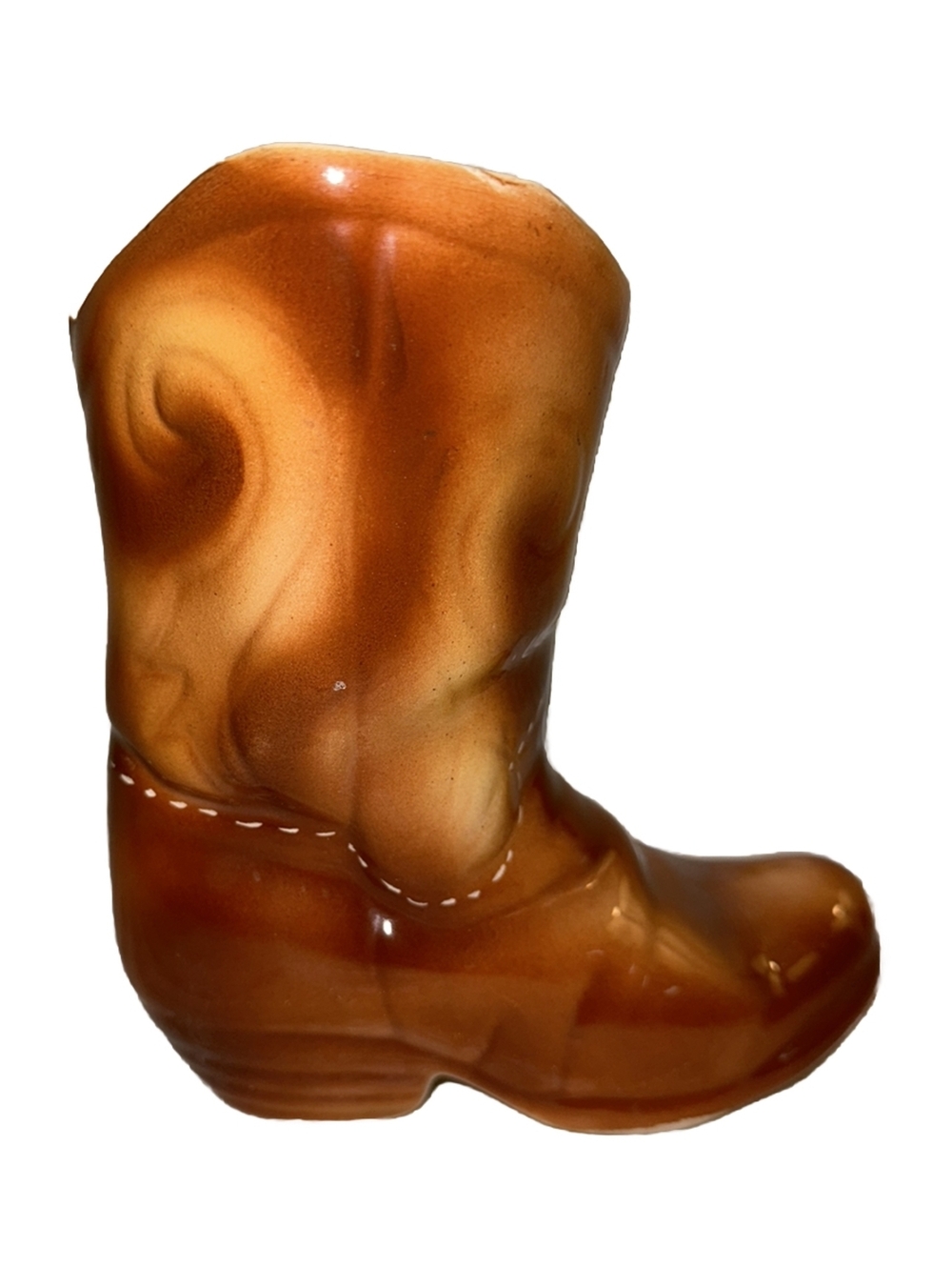 Vtg Western Boot Planter Vase Ceramic Pottery Cowboy Cowgirl Orange Glazed